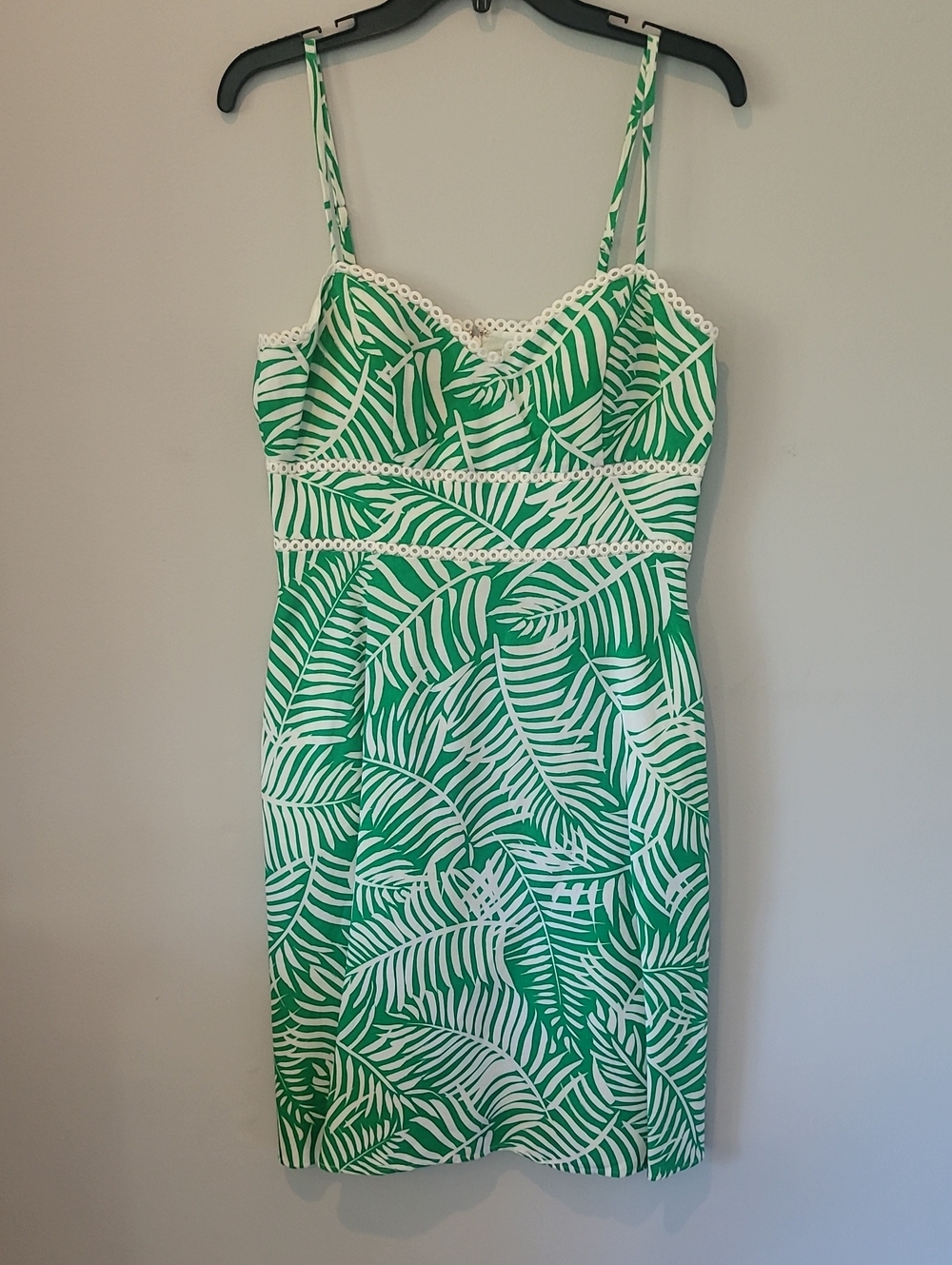 Eliza J Green and White Eyelet-Trim Summer Dress